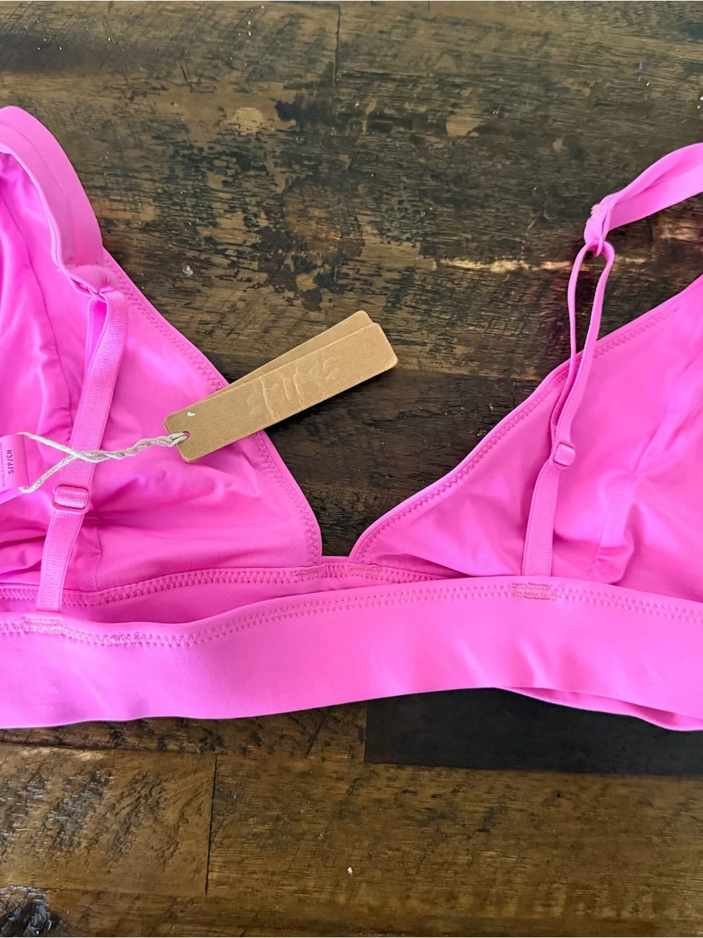 SKIMS Hot Pink Triangle Swim Top with Logo Band